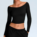 Women Yoga T-shirts Solid Sports Top Off Shoulder Long Sleeve Gym Workout Running Shirts Sexy Quick Dry Fitness Gym Sport Wear