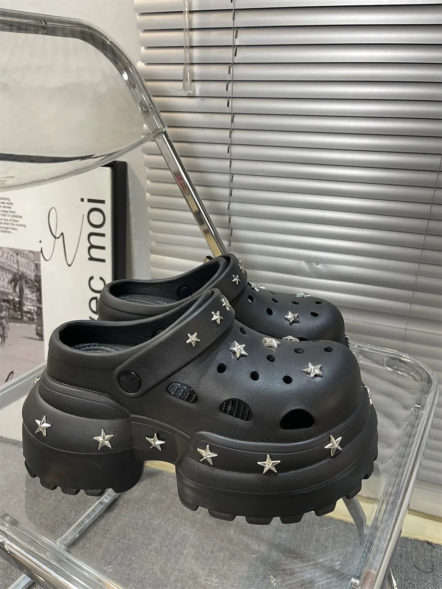 Women Fashion Clogs DIY Cute Stars Platform Slippers Soft EVA Sexy High Heels Female Indoor Street Shoes Girls Beach Sandals