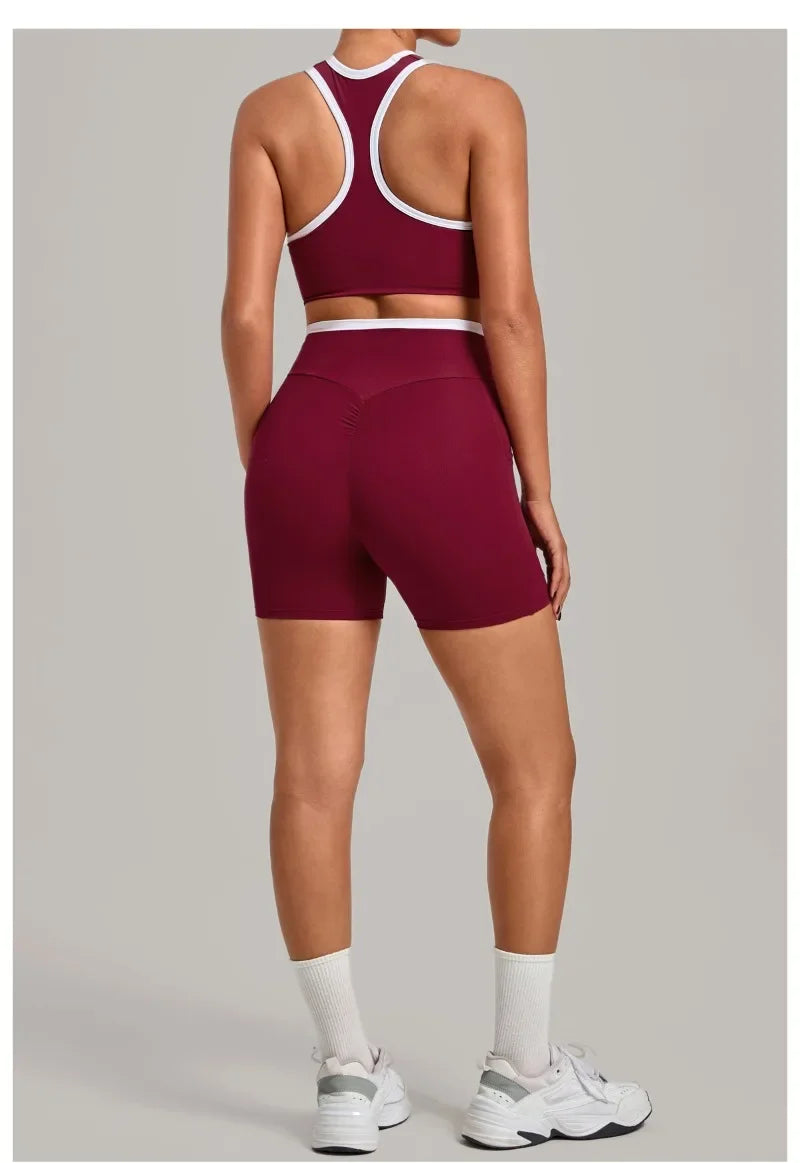 Women's Seamless Yoga Sets Sports Fitness High Waist Hip-lifting Shorts Back Beauty Sleeveless Suits Gym Training Workout Sets