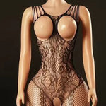 Sexy Bodysuit With Hollowed-out Chest Mesh Sexy One-piece Jacquard Open-crotch Halter Neck Backless Deep V Sleeveless Charm 57AF