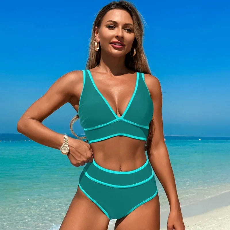 Sexy High Waist Bikini 2025 Coconut Palm Print Swimsuit Female Swimwear Women Bikinis Set Bather Beachwear Bathing Suit Pool
