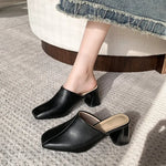 Comemore Baotou Half Slippers Women Square Head High Heels Shoes Fashion Outside Wear Thick Heel Solid Color Mules Slides Shoes