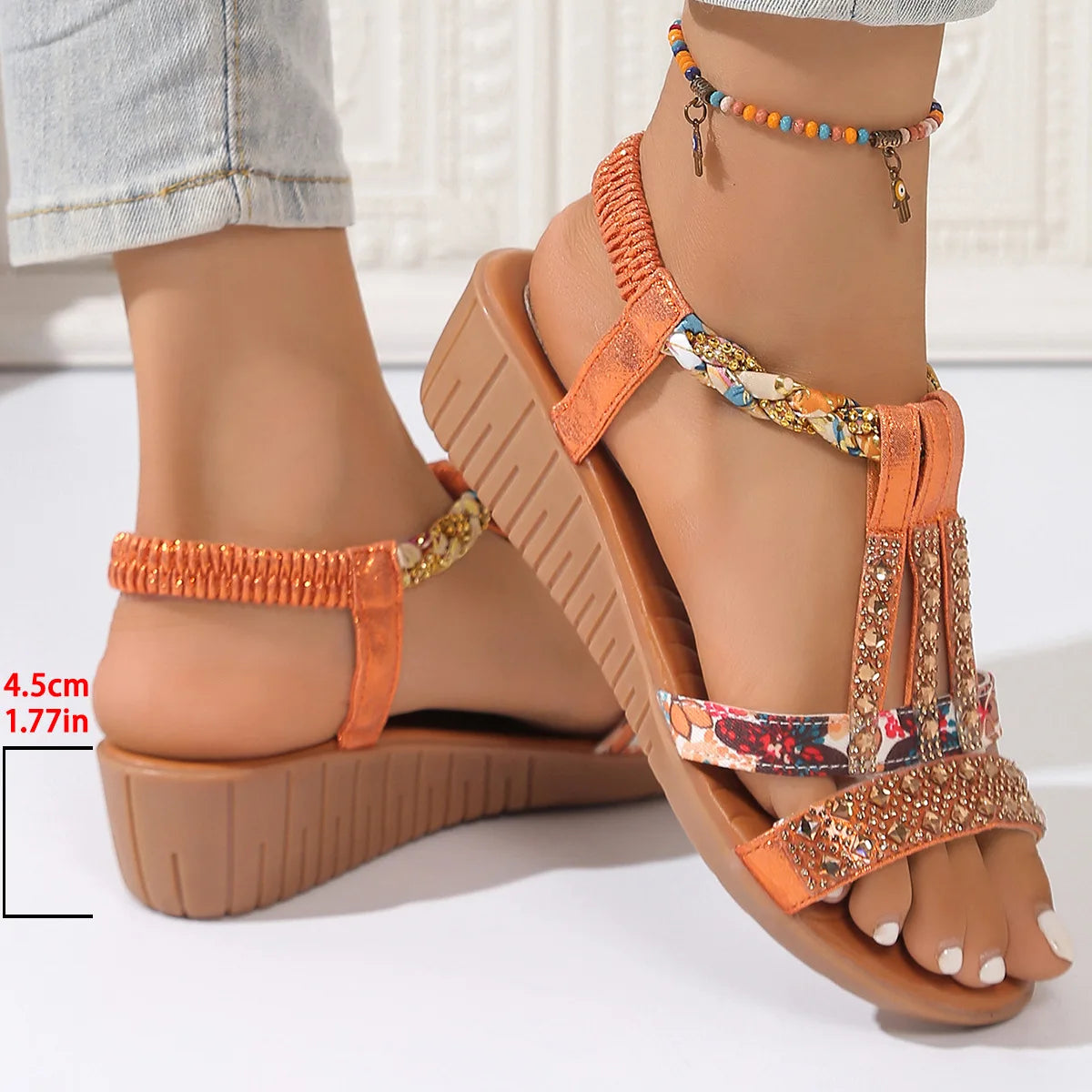 Shoes for Women Summer Women Wedge Bohemia Rhinestones Casual Platform Sandals Female Peep Toe Outdoor Beach Shoes 2026