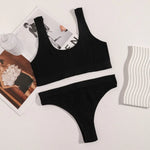 Women Knit Seamless Bra And Panties Set Tank Style Bralette Without Padding Low Rise Thong U-Neck Wide Strap Lingerie Set M-L