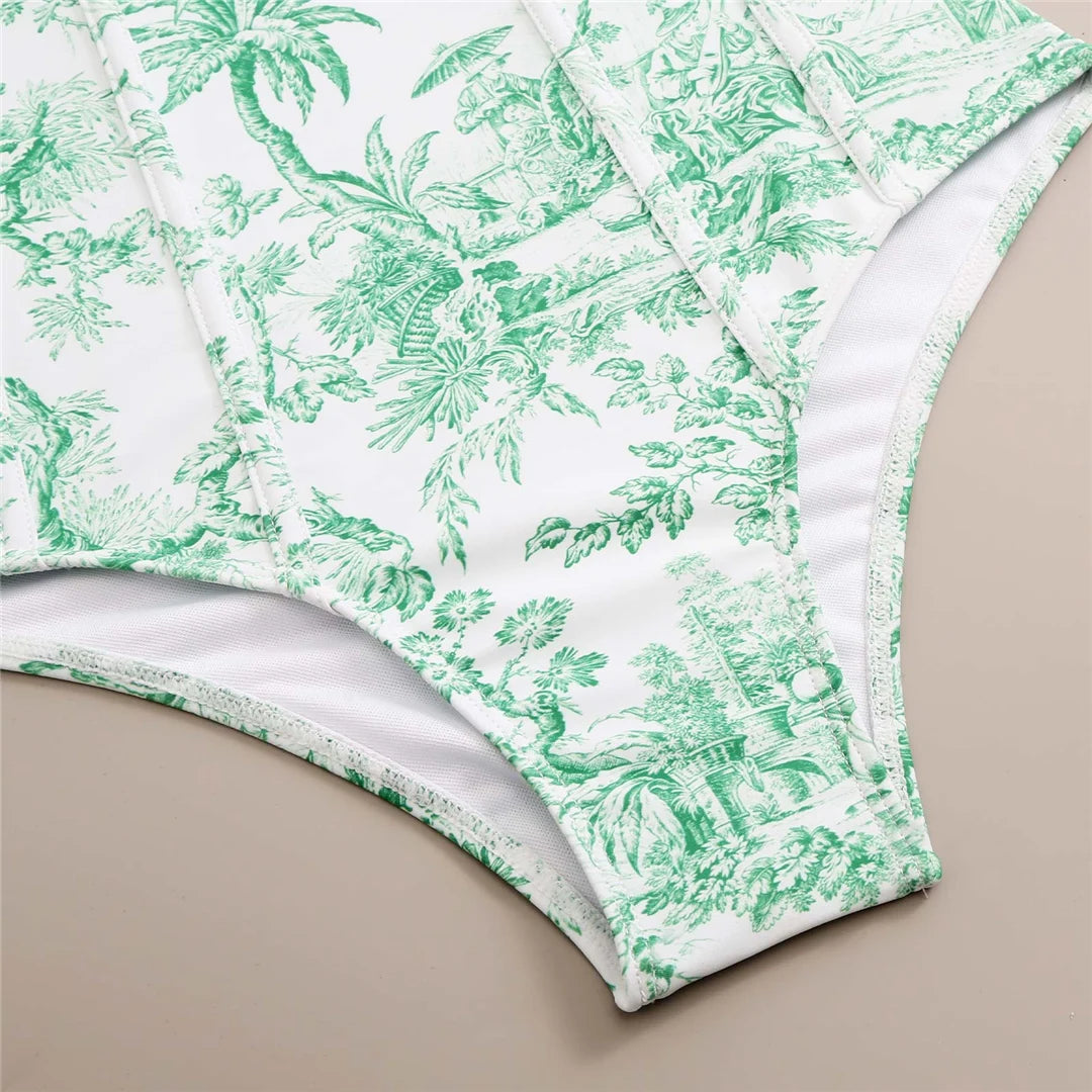 S - XL Sexy With Skirt Printed High Cut Underwired Women Swimwear One Piece Swimsuit Female Bather Bathing Suit Swim Lady V4611