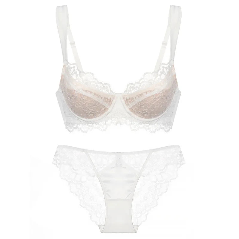 Europe Sexy Lace Embroidery Women Lingerie Set French Thin Cup Push Up Bra SummerBreathable Plus Size D Cup Underwear Bra Sets
