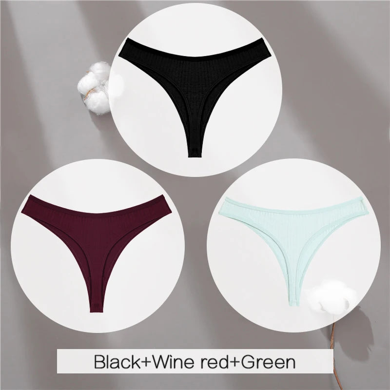3Pcs/Set Women Cotton G-String Panties Female Low Rise Thongs Ladies Sexy Bikini 7 Solid Color Girl Soft M-XL Intimates Lingerie
