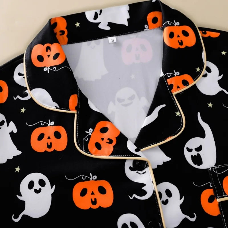 Women Halloween Pajamas Lounge Set Pumpkin/Skull Print Long Sleeve Tops and Pants 2 Piece Loungewear Outfits Clothes for Women
