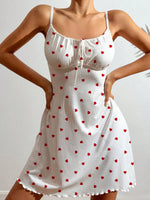 Women's Sexy Nightdress Night Gown Heart Printed Halter Neck Pajamas Mini Dress Casual Sleepshirts Nightdress Sleepwear