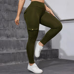 2PCS High Waist Lift Hip Pockets Woman Leggings Fitness Skinny Stretch Solid Color Sport Pants Daily Outdoors Running Leggings
