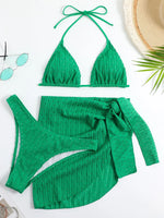 2026 New 3 Pieces Set Swimsuit Women Thong Swimwear Sexy Micro Bikini Set With Sarong Skirt White Beachwear Bathing Suit Pink