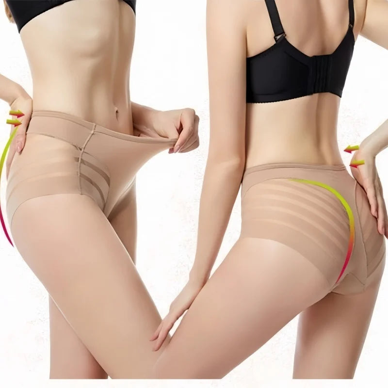 3Pcs/Set Shapewear Women Mid-Rise Shaping Briefs with Mesh Striped Back Plus Size Slimming Underwear Comfort Wear Panties M-3XL