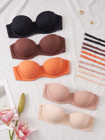 5Pcs Detachable Strap Bandeau Bras Solid Strapless Push up Bra for Women Daily Invisible Lingerie