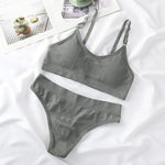 Women Padded Bra And Panties Set Wire Free Seamless Bra Sexy High Waist Thongs Underwear Sports Brassiere Female Lingerie Set