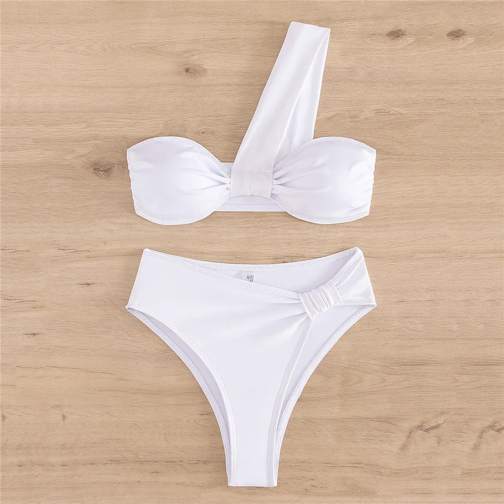 Brown One Shoulder Bikini High Waist Sexy Swimsuit Women 2026 Solid Swimwears Bathing Suit Bandeau Bikinis Sets De Mujer Biquini