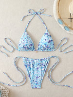 Triangle Halter Thong Bikinis 2026 Women Sexy Printed Swimsuit Floral String Swimwear Female Bathers Bathing Swimming Swim Suit