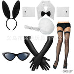 Easter Bunny Girl Cosplay 3-Piece Prop Set - Satin Headband Fluffy Rabbit Tail for Halloween Christmas
