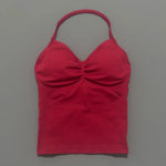 HISTELLO GYM Longline Strappy Top Women Seamless Yoga Clothing With Removable Pads V Neck Open Back Bra Workout Sports Halter