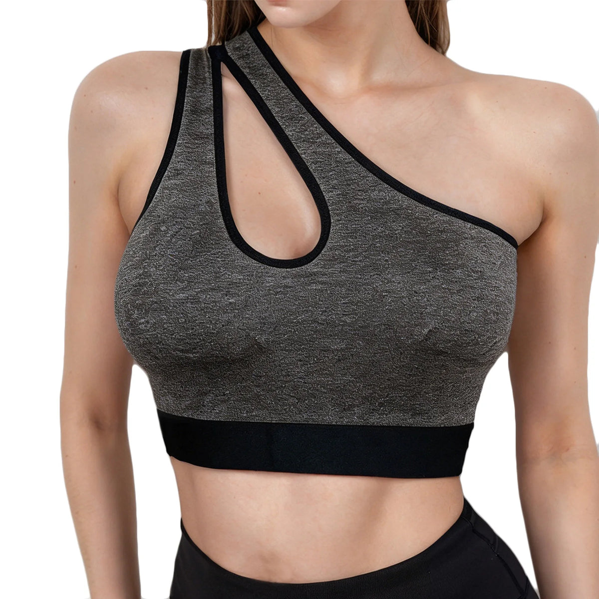 Women Sports Bra Asymmetric One Shoulder Hollow Out Design Yoga Bralette Seamless Breathable Workout Underwear For Gym Running