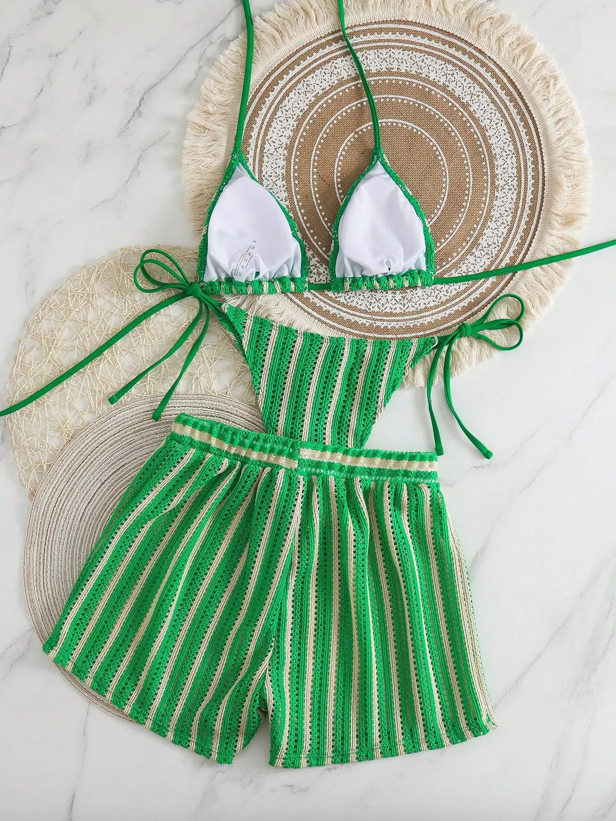 Sexy Black White Patchwork Bikini Set 2026 Women Striped High Waist Shorts 3 Piece Swimsuit Summer Push Up Bathing Suit Swimwear