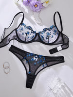 Embroidery Sexy Lingerie Set Hot Semi-Sheer Floral Bra And Panties Sets Fancy Lovely Underwear Set for Sleeping