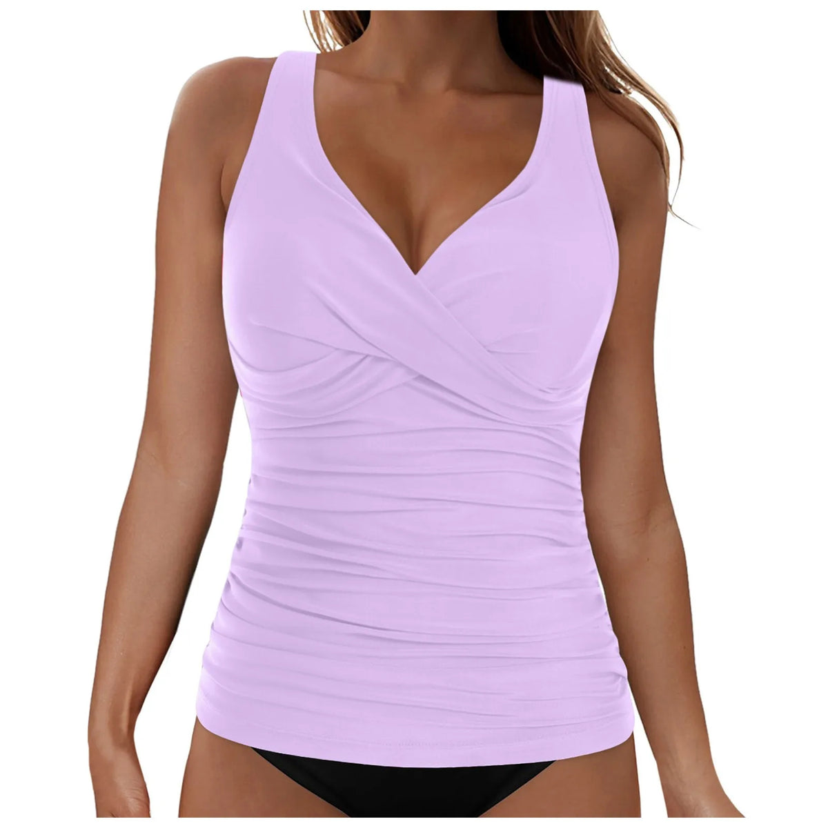 Women Bikini Tankini Top Front Knot Ruched Swimsuit V Neck Bathing Suit Swim Top Cross Back Swimwear Tops Summer Beach Wear