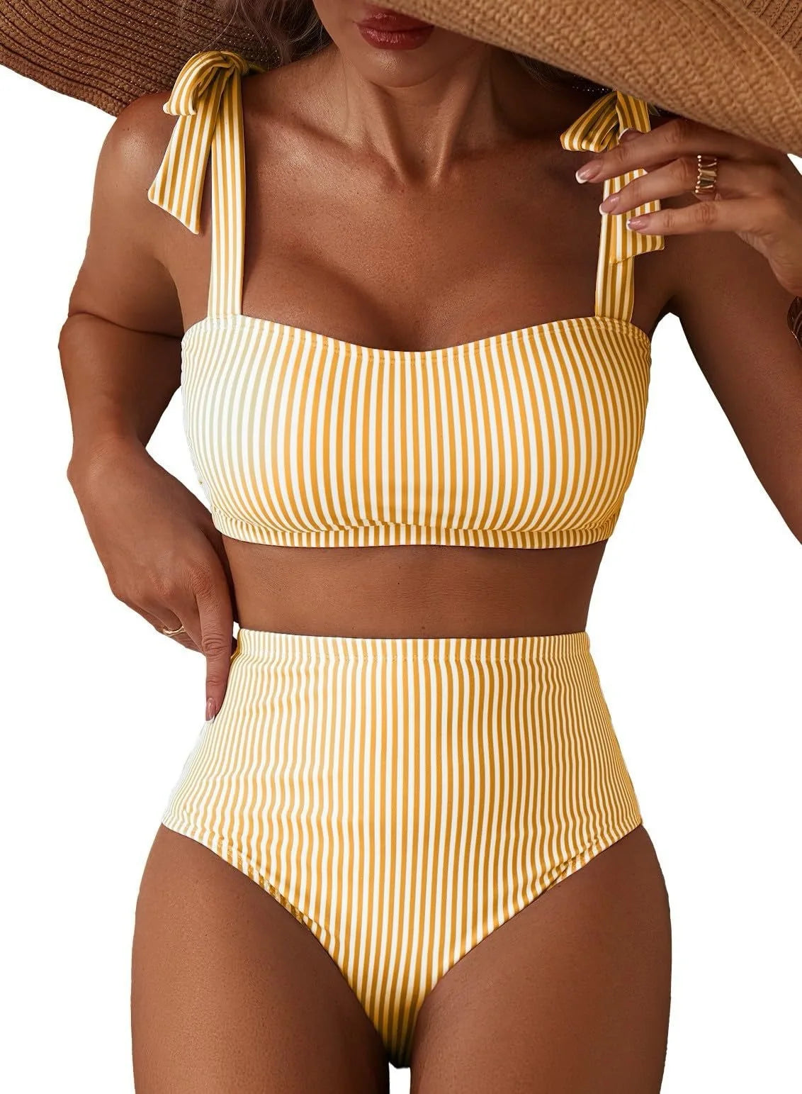 Striped Bikini Women Sexy High Waist Split Swimsuit Lace Up Bikini Set Summer Two-piece Beachwear Bathing Suit Thong Biquinis