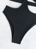 S - XL V Neck High Cut Out One Piece Swimsuit Women Swimwear Female Bather Monokini Cross Bandage Bathing Suit Swim Beachwear