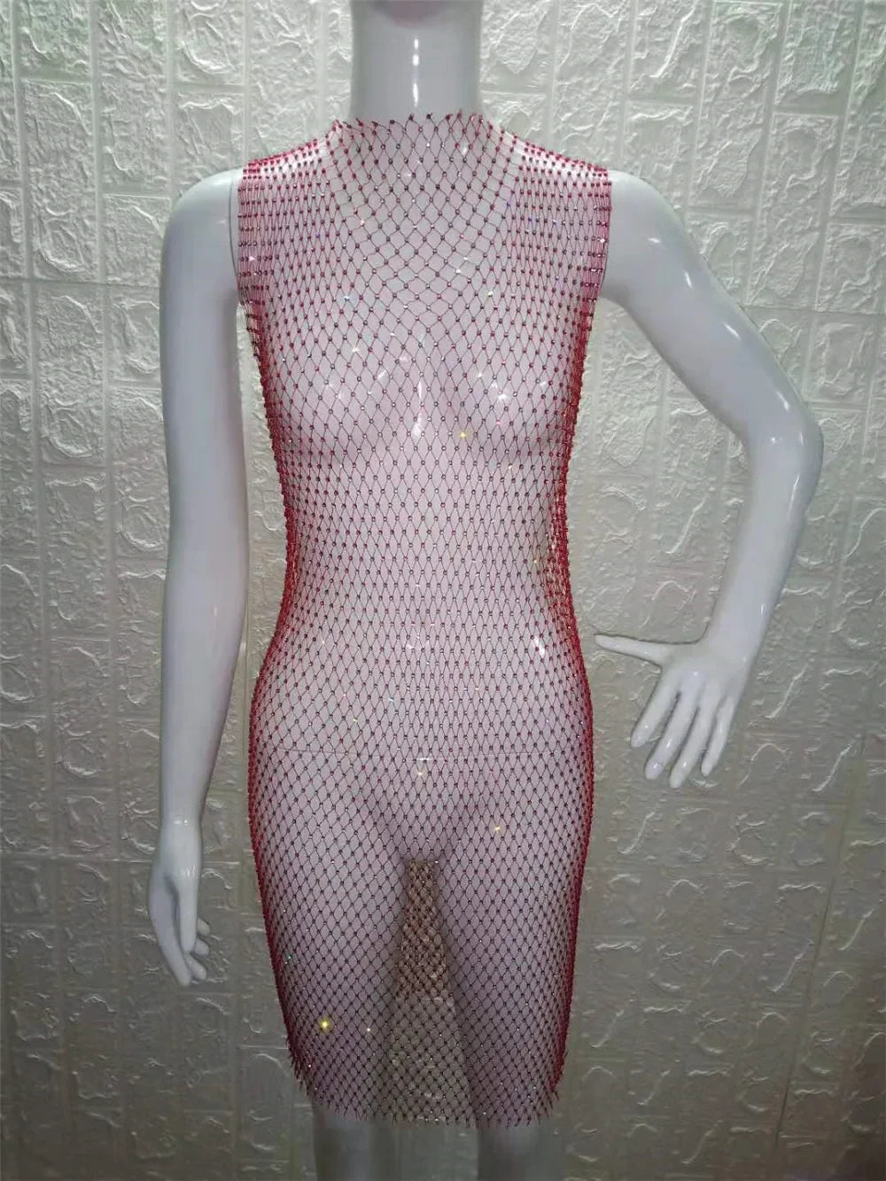 12 Colors New Sexy Mesh Diamond Crystal Turtleneck Dress Swimsuit Bikini Cover Up Nightclub Beach Cover Ups for Swimwear Women