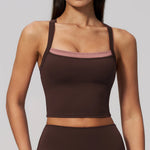 NCLAGEN Women's Yoga Tank Top Fake Two Piece Color Block Crisscross Back Vest Naked Feel Outdoor Sports Fitness Running Blouse