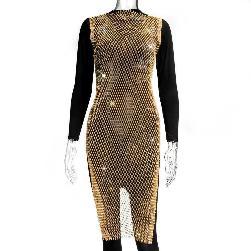New Sexy Swimsuit Bikini Cover Up Beach Dress Women Mesh Slit Sparkling Crystal Diamond Cover Ups for Swimwear Women Pareo Plage