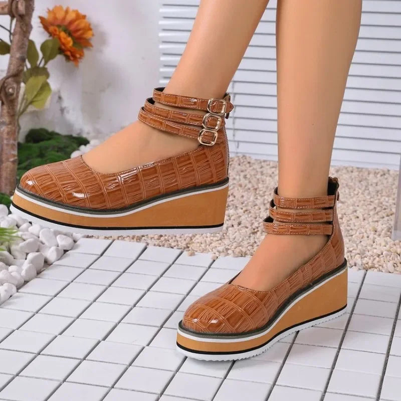 Women's Square High Heels Zip Shoes Woman Front & Rear Strap Pumps Cover Heel Shallow Women 2026 Ladies