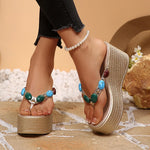 Luxury Gem Chunky Platform Flip Flops Women 2026 Summer Clip Toe Wedge Heel Sandals Woman Plus Size 43 Thick Sole Beach Slippers