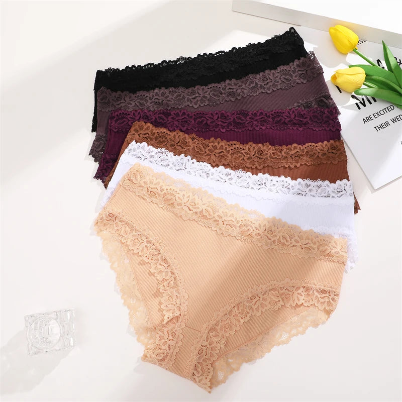 3Pcs Sexy Cotton Lace Panty Women Low Waist Panties Underwear S-XL Solid Color Ladies Briefs Lingere Underware Comfortable Women