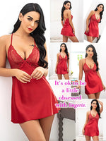 Women Sexy Satin Lace Nightdress Babydoll Lingerie V-Neck Sleeveless Sleepwear Pajama Dress