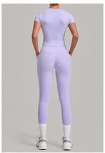 Women's Seamless Yoga Sets Sports Fitness Hip-lifting High Waist Pants Slim Fit Short-sleeve Suits Workout Running Training Sets