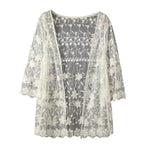 3/4 Sleeve Hollow Out Open Front Sheer Sweater Crochet Cardigan for Women Lightweight Boho Summer Beach Knit Shrug