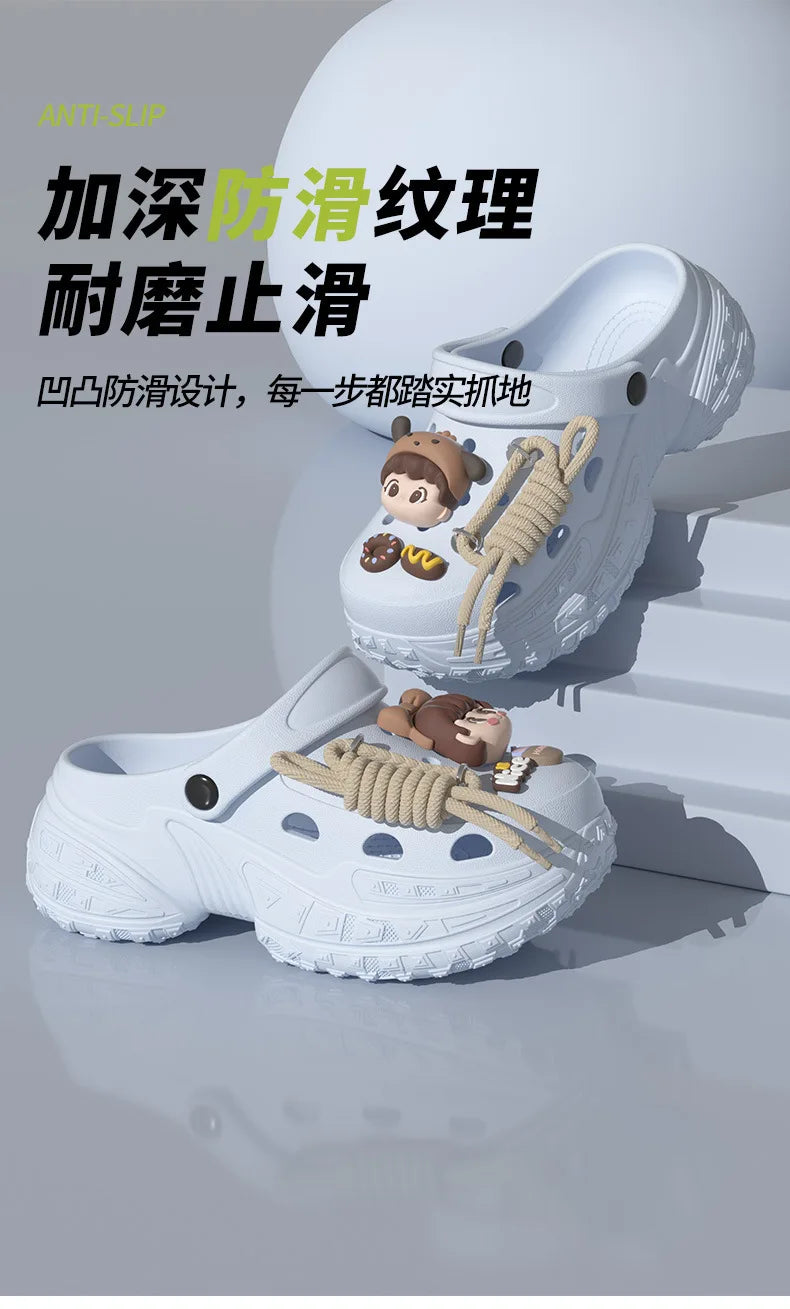 Cute DIY Charms Indoor Street Slippers For Women Fashion Clogs Soft EVA Anti-slip Summer Shoes Girls Leisure Platform Sandals