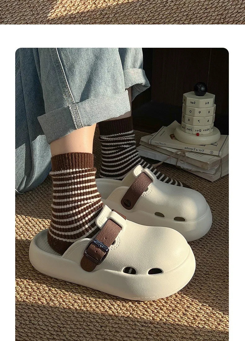 2026 Women Summer Platform Slippers Close Toe Female Leisure House Shoes Soft EVA Female Indoor Street Mulers Slip-on Sandals
