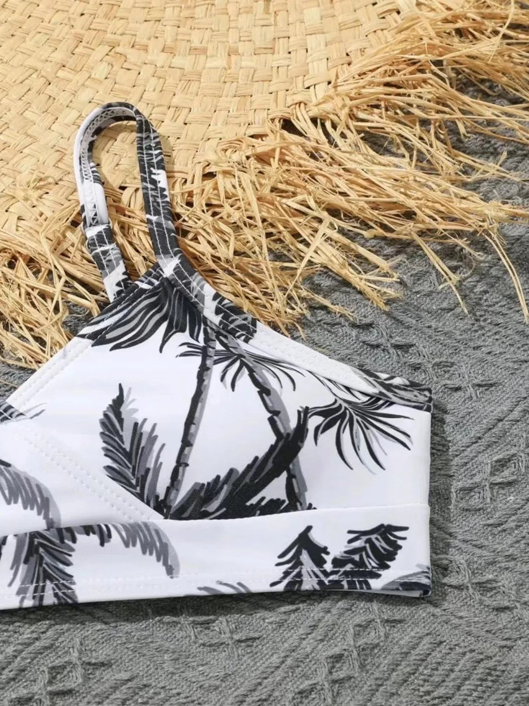 Girls 3pack Coconut Palm Tree Print Bikini Sets with Shorts Swimsuit Kids 7-12 Years Children's Swimwear Trunks Bathing Suit