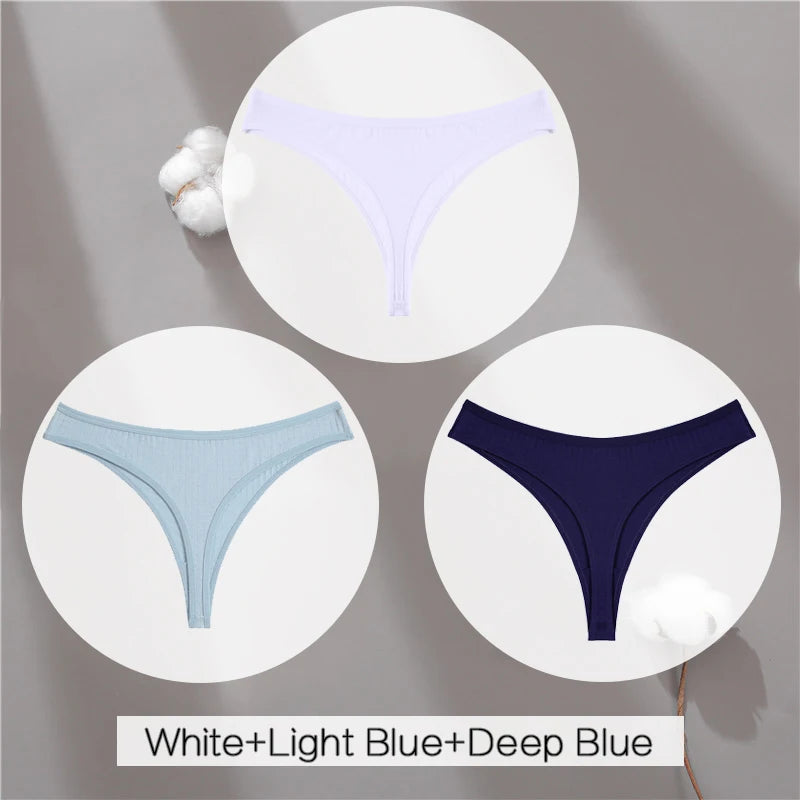 3Pcs/Set Women Cotton G-String Panties Female Low Rise Thongs Ladies Sexy Bikini 7 Solid Color Girl Soft M-XL Intimates Lingerie