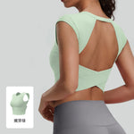 STOUREG Women's Sleeveless Twist Knot Yoga Top with Removable Bra Pads Hollow Out Breathable Sports Fitness Vest