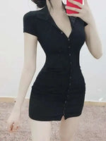 South Korea 2023 New Spring/Summer Dress Small Sexy Slim Fit Temperament Tight Short Sleeve Slim Wrap Hip Short Dress IDEI