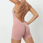 Seamless Yoga Jumpsuits Sports Fitness Pleated Peach Hip-lifting Beauty Back Dance Jumpsuit Workout Gym Shorts Set for Women