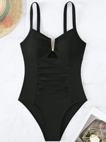 U Shaped Pleated Swimsuits Female Swimwear One Piece Swimsuit Women Monokini High Cut Bathing Suit Swim Beachwear Slim Bodysuit