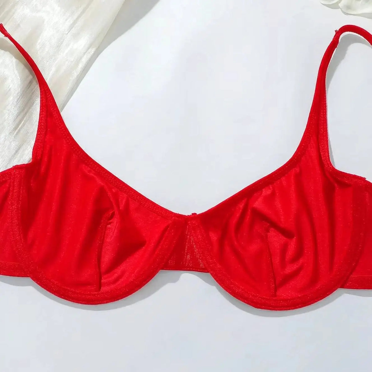 Red Sexy Satin Push Up Bra and High Waisted Panties Set - Glossy Underwear Set Lingerie set MR2938
