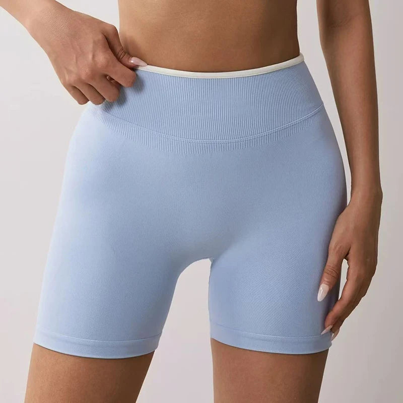 Women's High-Waisted Seamless Yoga Sports Shorts Hip-Lifting Knitted Peach Pants Summer Training Fitness Wear