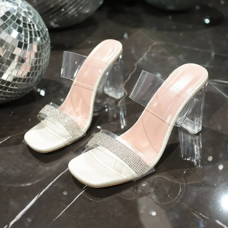 Women PVC Jelly Crystal Chunky Heel Transparent Sandals Fashion Sexy Summer High Heels Sandalias Female Pumps Zapatillas Mujer