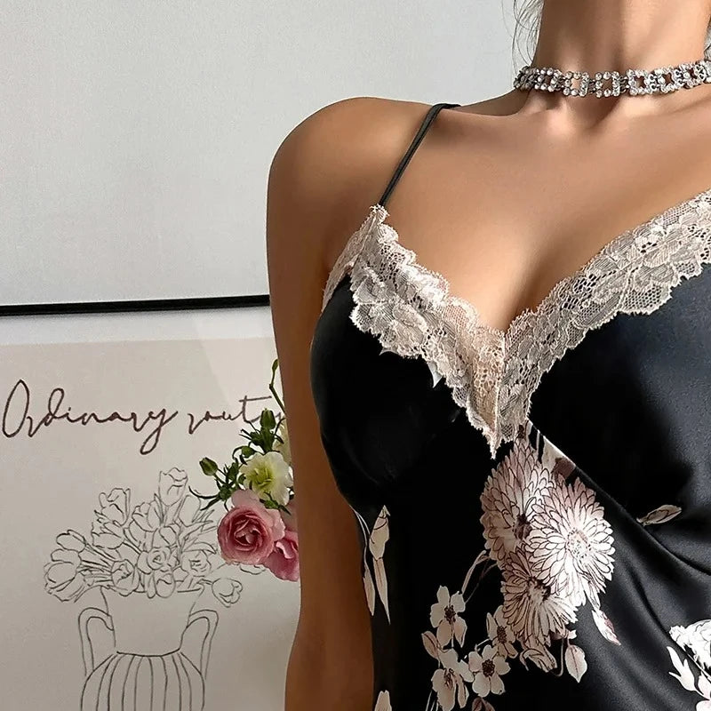 New ice silk sleeping dress summer breathable thin short skirt ladies home wear simulation silk slip dress sexy pajamas