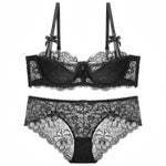 French Lace Thin Cup Underwear Set Sexy Women 1/2 Cup Push Up Bra Set Fashion Embroidery Lingerie Plus Size Breathable Brassiere